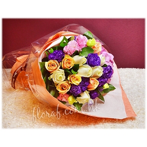 BO100 Flower Bouquet-Kenya White Rose-Peach Rose 	